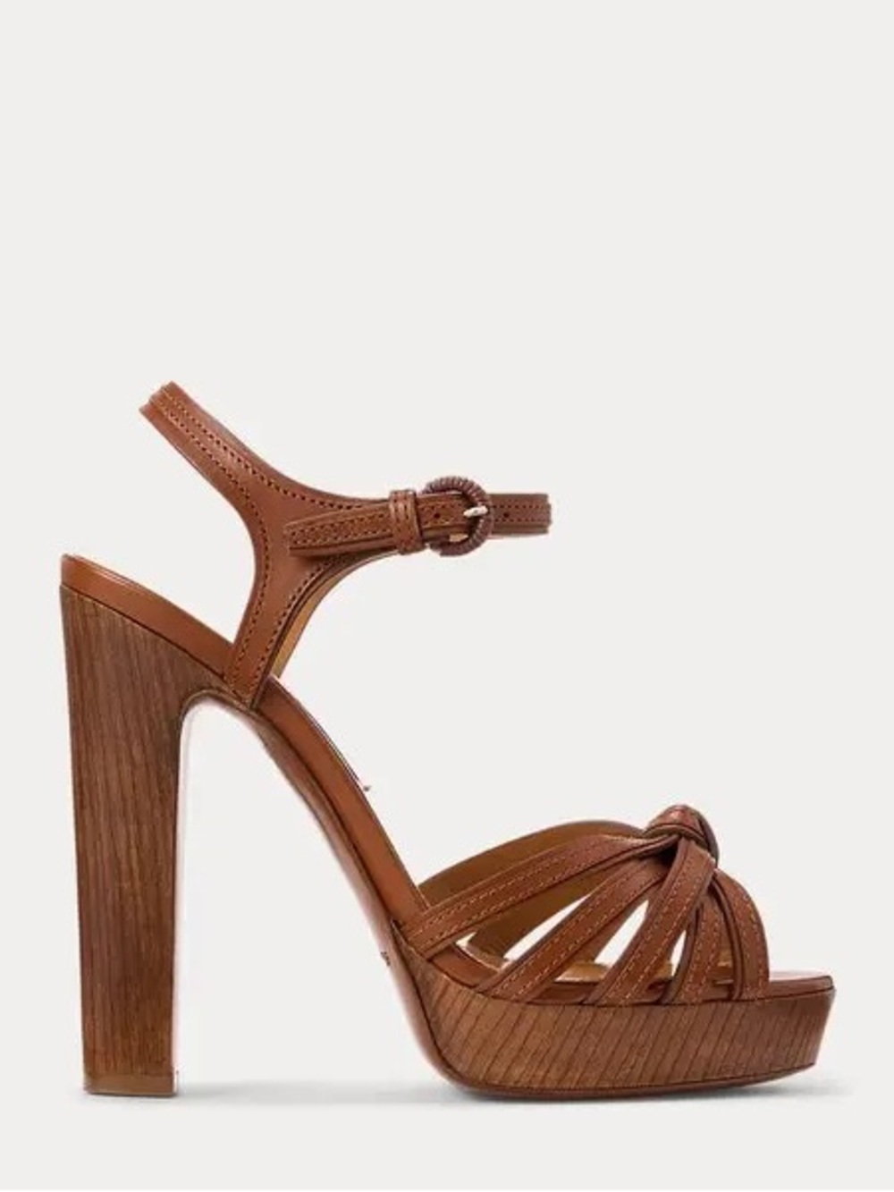RALPH LAUREN COLLECTION KIERAN 125 MM PLATFORM SANDALS IN BROWN LEATHER